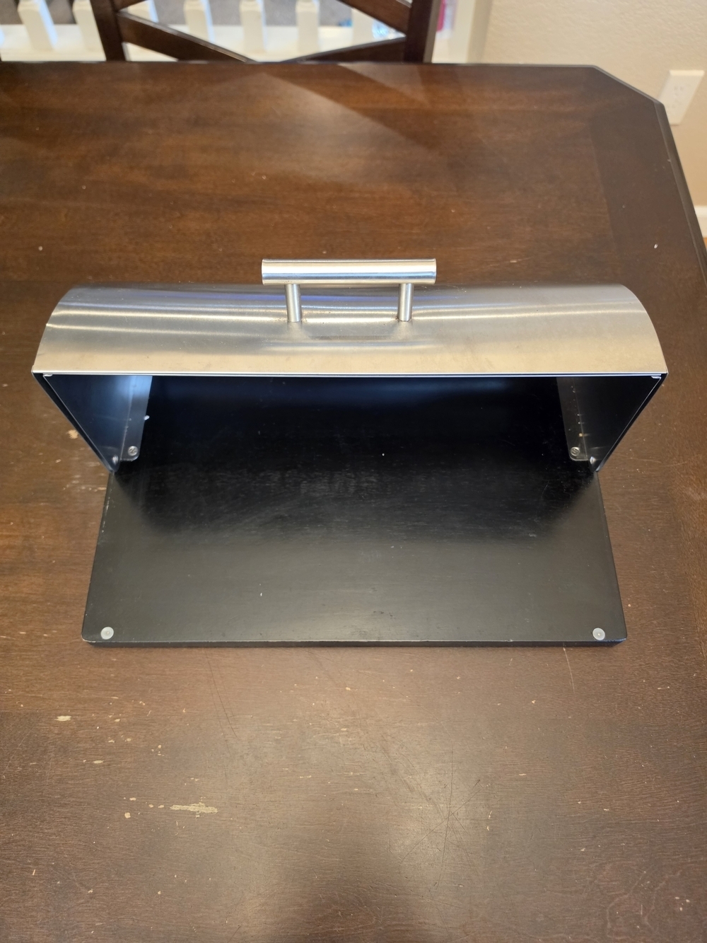Modern Stainless Steel and Black Bread Box